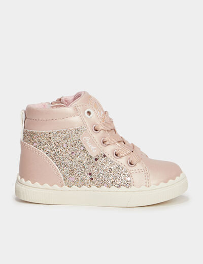 Baskets montantes zipp&eacute;es rose clair b&eacute;b&eacute; fille