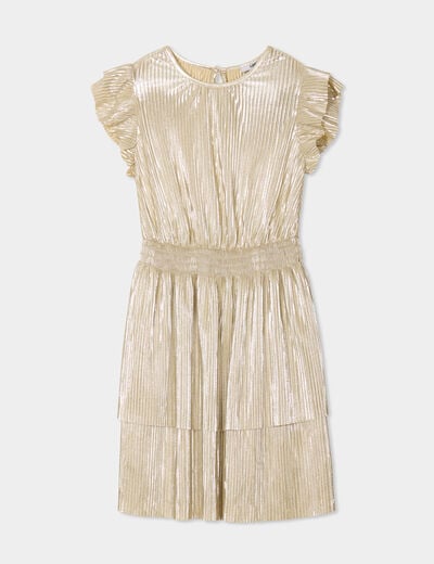Robe courte métallisée plissée couleur argent fille