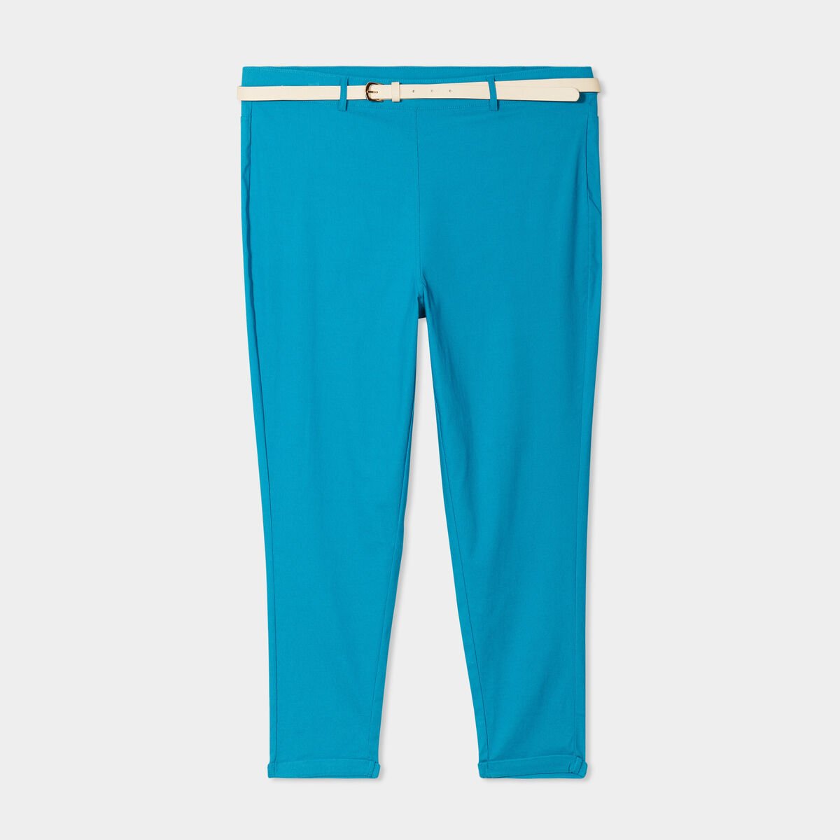 Pantalon corsaire avec ceinture bleu canard femme grande taille