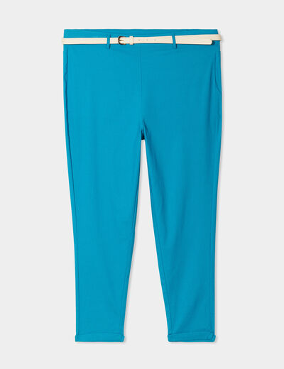Pantalon corsaire avec ceinture bleu canard femme grande taille