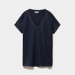 T-shirt col en V manches courtes bleu fonc&eacute; femme