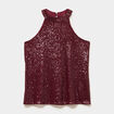 D&eacute;bardeur sequins et encolure am&eacute;ricain rouge fonc&eacute; femme