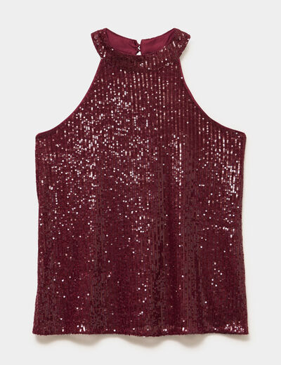 D&eacute;bardeur sequins et encolure am&eacute;ricain rouge fonc&eacute; femme