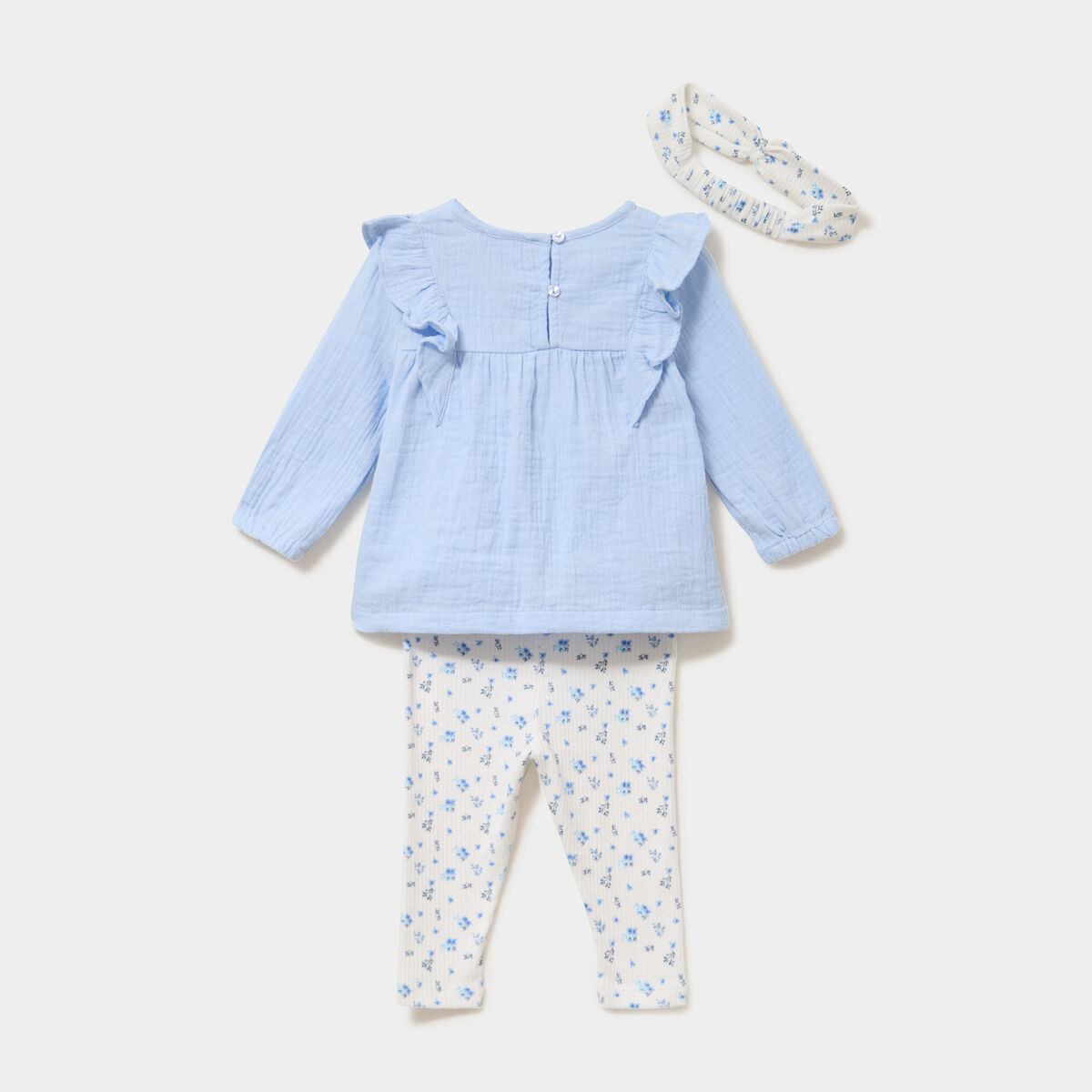 Ensemble blouse legging bandeau coton ecru b&eacute;b&eacute; fille