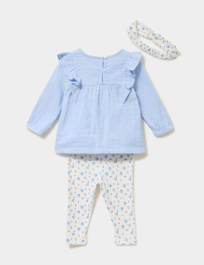 Ensemble blouse legging bandeau coton ecru b&eacute;b&eacute; fille