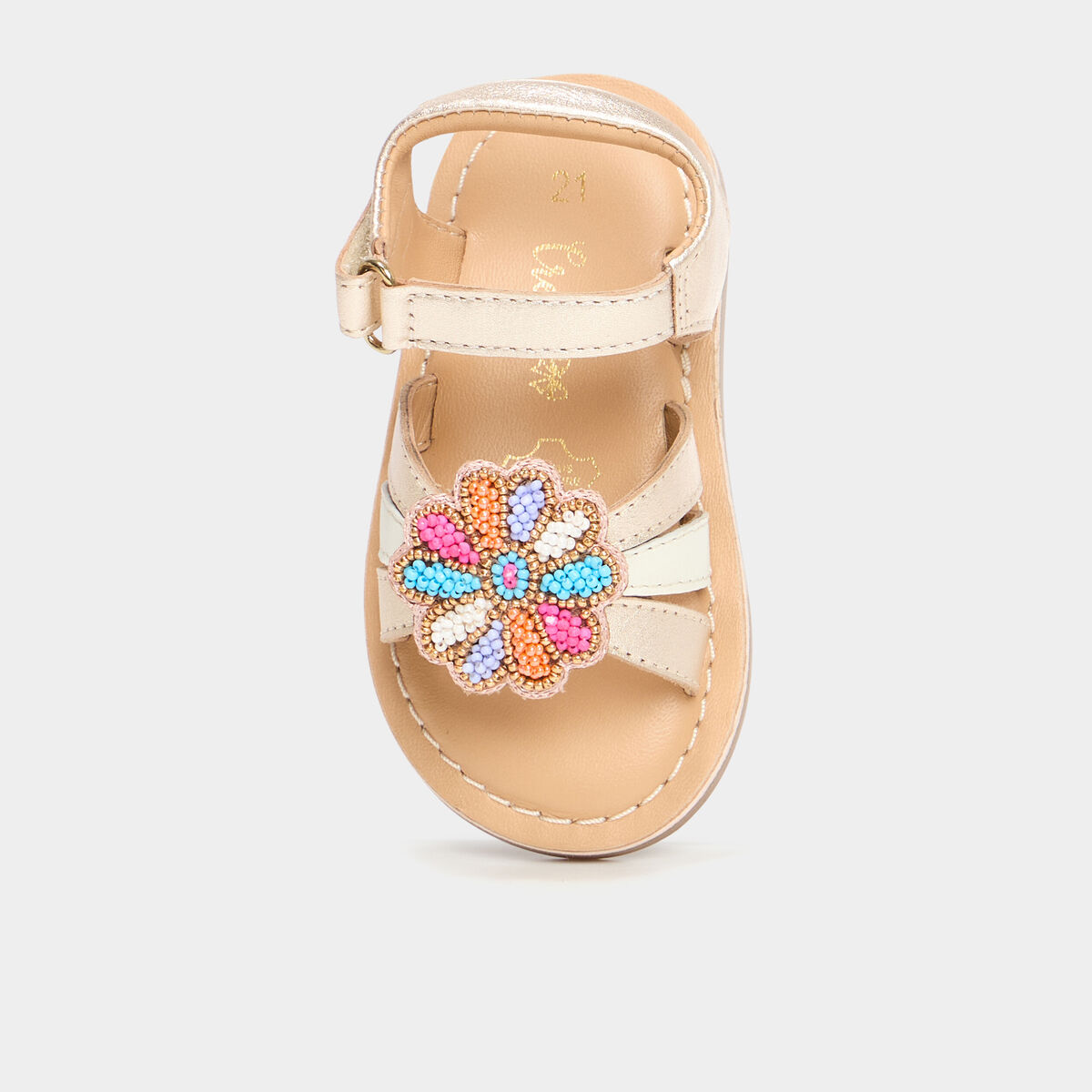 Sandales détails perles en cuir jaune or bébé fille