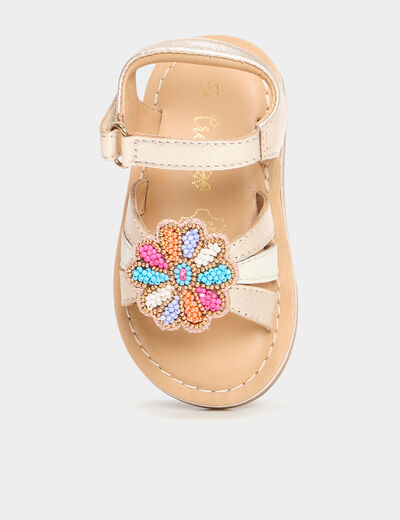 Sandales détails perles en cuir jaune or bébé fille