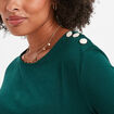 T-shirt manches 3/4 col rond coton vert foncé femme