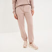 Pantalon jogging droit molleton marron clair femme