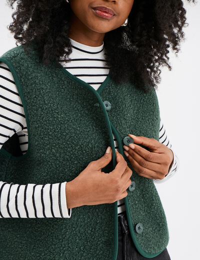Gilet effet bouclette sans manches vert femme