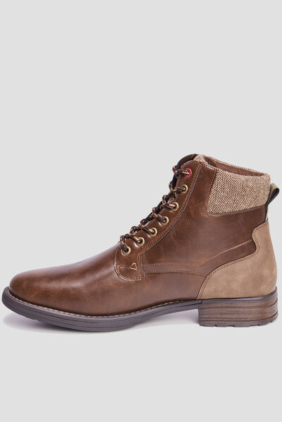 Bottines à lacets bi-matières Bicux marron homme