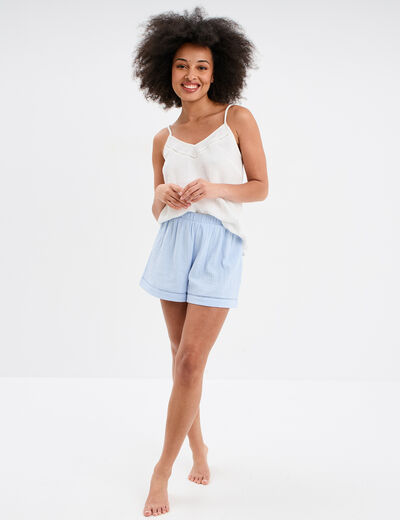 Bas de pyjama short gaze de coton bleu ciel femme