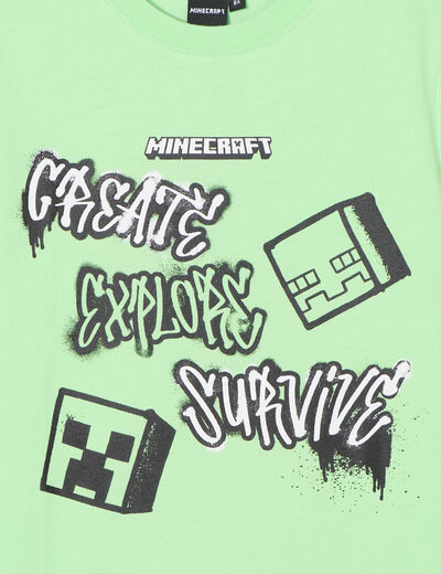 T-shirt manches courtes coton Minecraft vert fluo garçon
