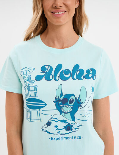 T-shirt manches courtes coton Stitch bleu turquoise femme