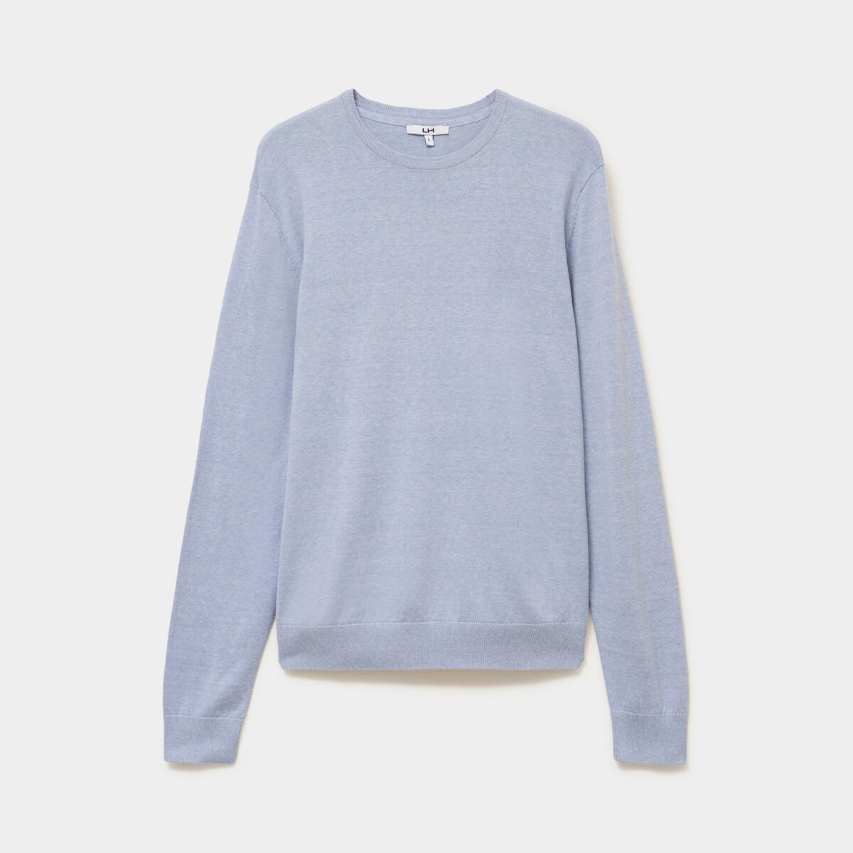 Pull droit col rond coton m&eacute;lang&eacute; bleu clair homme