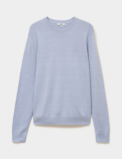Pull droit col rond coton m&eacute;lang&eacute; bleu clair homme