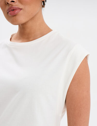 T-shirt col rond manches courtes coton ecru femme