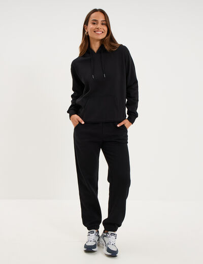 Pantalon jogging droit molleton noir femme
