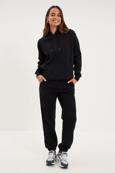 Pantalon jogging droit molleton noir femme