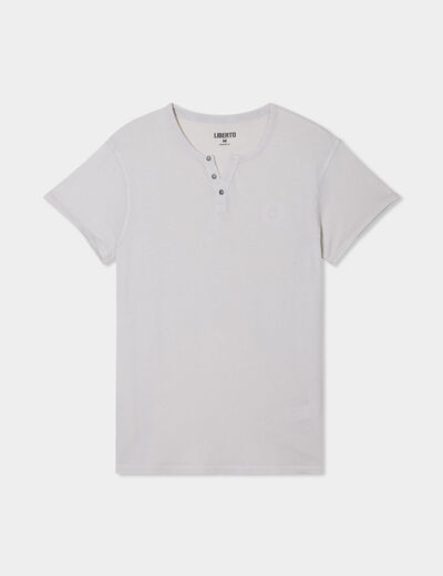 T-shirt col tunisien manches courtes gris clair homme