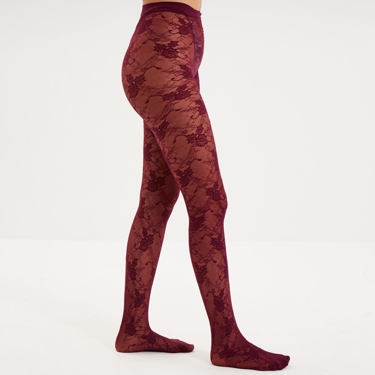 Collants 20D effet dentelle bordeaux femme