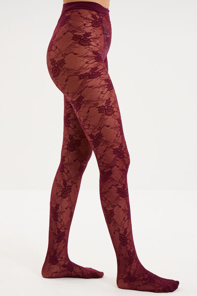 Collants 20D effet dentelle bordeaux femme