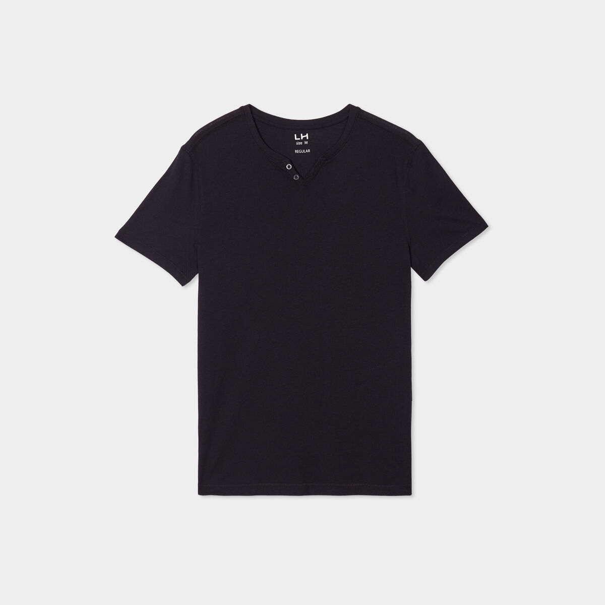 T-shirt manches courtes col tunisien noir homme