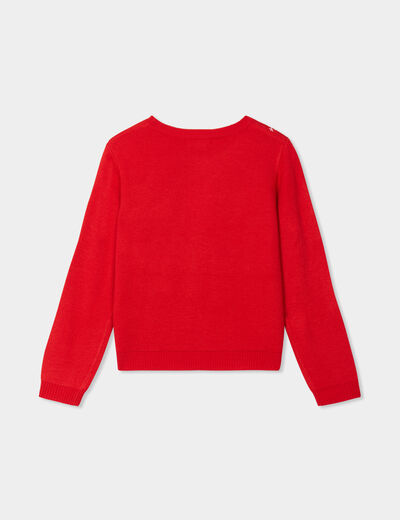 Pull No&euml;l col rond manches longues rouge fille