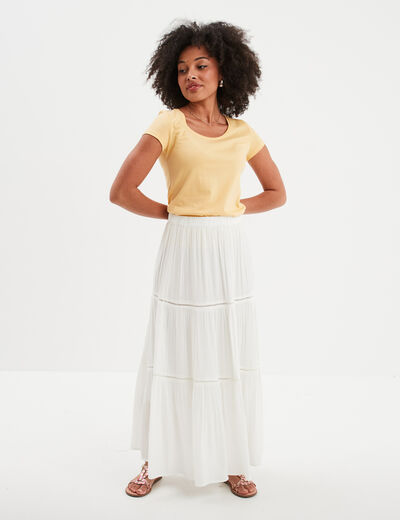 Jupe longue fluide taille élastiquée blanc femme