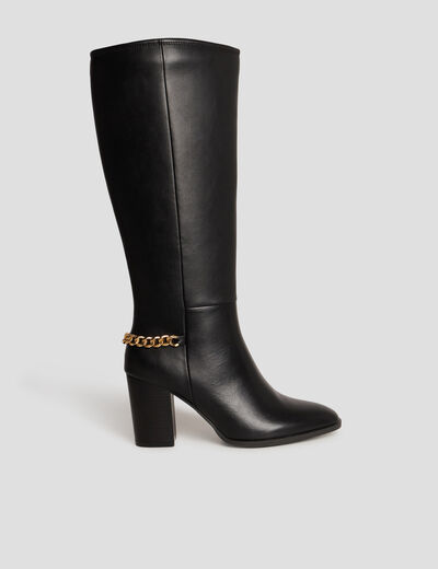Bottes hautes avec chaînes à talons noir femme