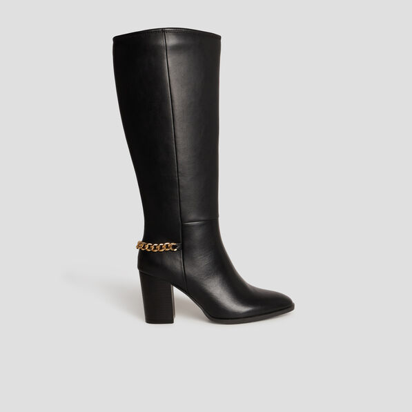 Bottes hautes avec chaînes à talons noir femme