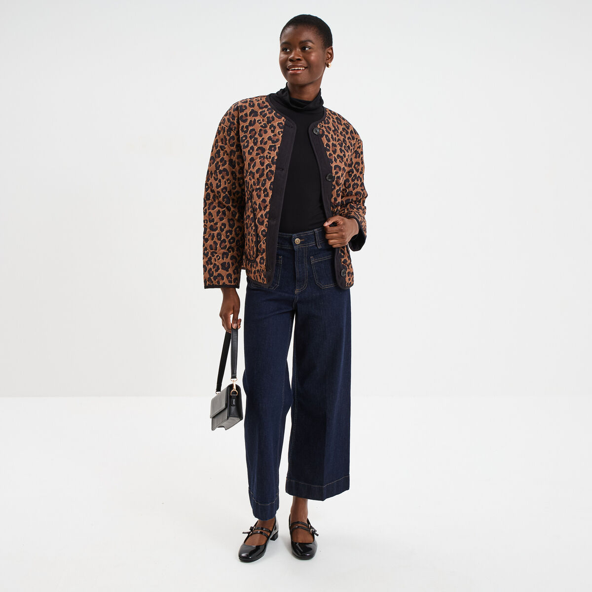 Veste matelass&eacute;e boutonn&eacute;e col rond camel femme