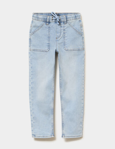 Jeans jogger droit taille &eacute;lastiqu&eacute;e denim triple stone gar&ccedil;on