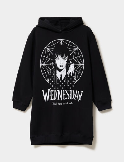 Robe sweat à capuche Wednesday Mercredi noir fille