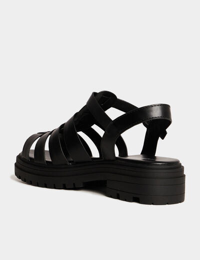Sandales semelles crant&eacute;es noir femme