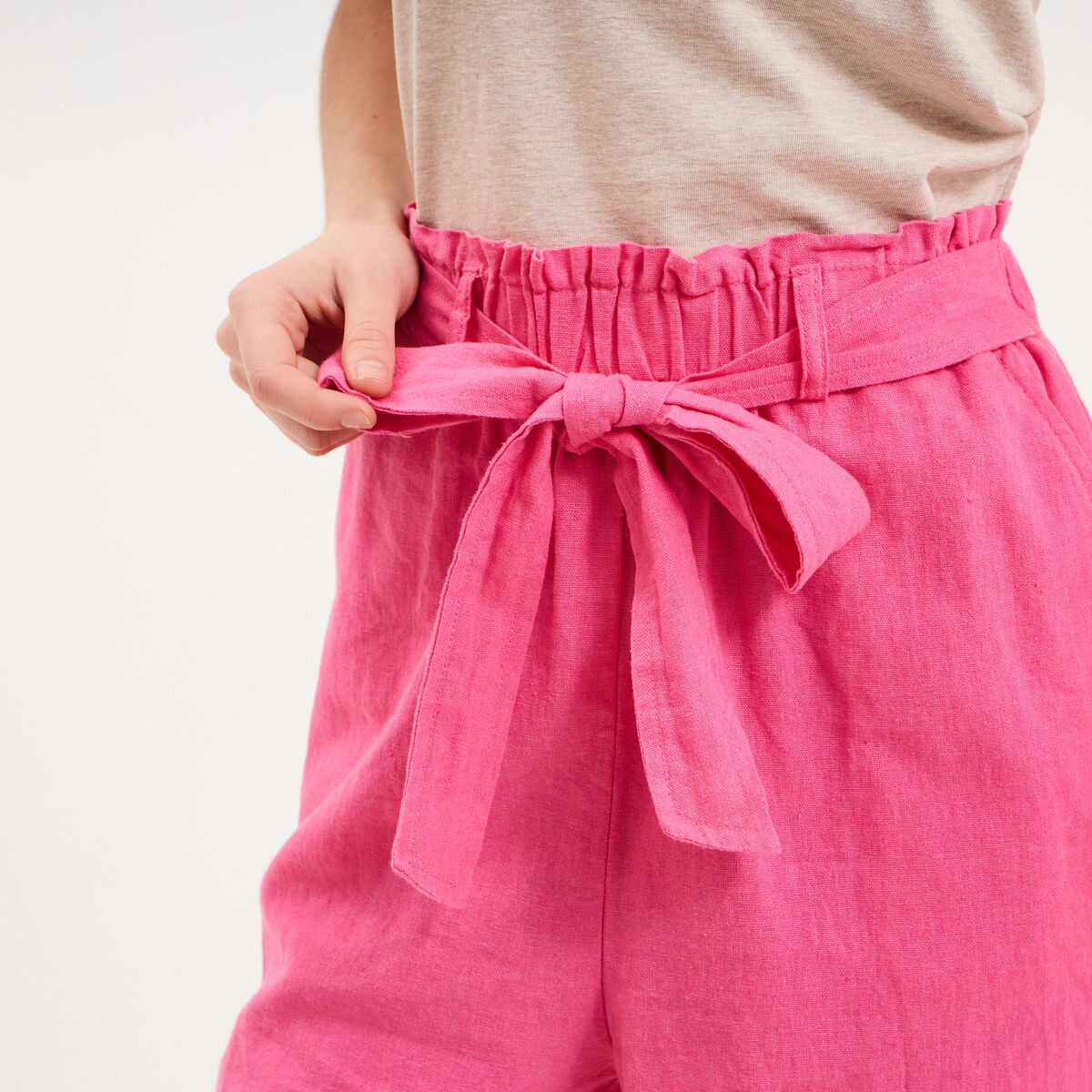 Short paperbag lin m&eacute;lang&eacute; rose fushia femme