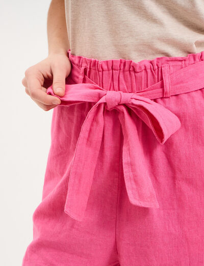 Short paperbag lin m&eacute;lang&eacute; rose fushia femme