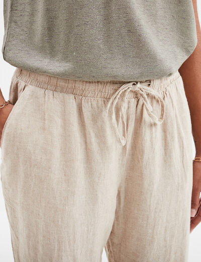Pantalon en lin droit 7/8ème beige femme