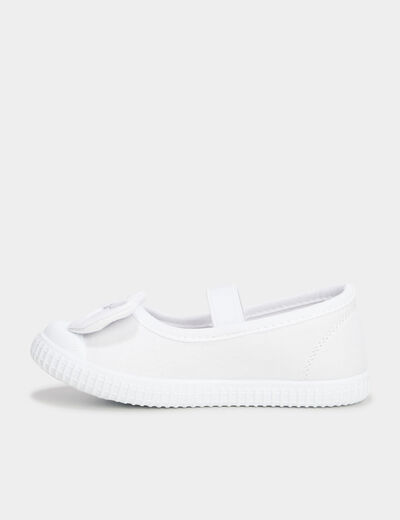 Ballerines toile &agrave; noeuds bout renforc&eacute; blanc fille