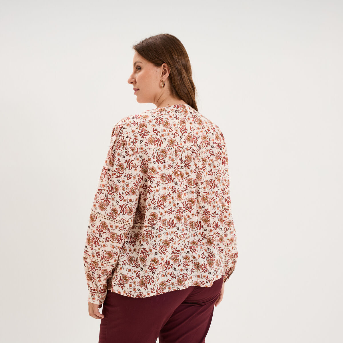 Blouse droite manches longues coton ecru femme grande taille