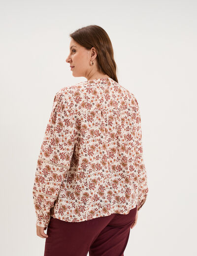 Blouse droite manches longues coton ecru femme grande taille