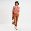 Pantalon chino 7/8ème ceinture tressée marron clair femme