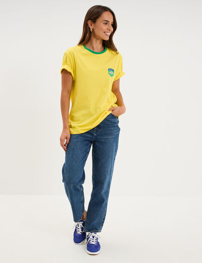 T-shirt maillot de football Br&eacute;sil coton jaune mixte
