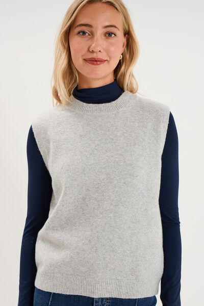 Pull sans manches col rond gris clair femme