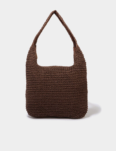 Sac cabas tress&eacute; port&eacute;-&eacute;paule marron fonc&eacute; femme