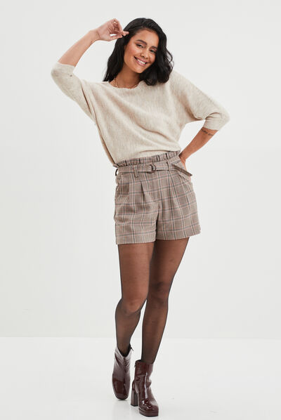 Pull manches 3/4 chauve-souris beige femme