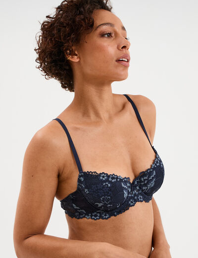 Soutien-gorge corbeille en dentelle bleu marine femme