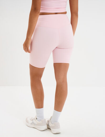 Short cycliste de sport taille haute rose clair femme