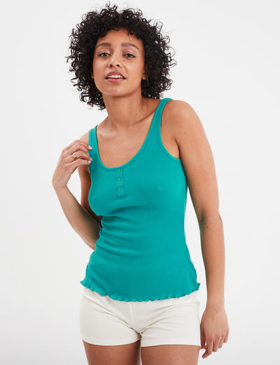 Haut de pyjama débardeur effet côtelé vert foncé femme