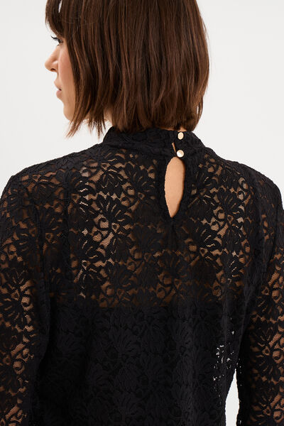 Blouse dentelle col montant noir femme